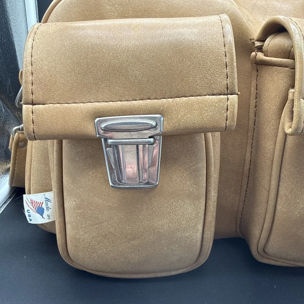 Vintage Marsand Camera Bag 60s Heavy Padded Large Tan Leather Fabric Made in USA
